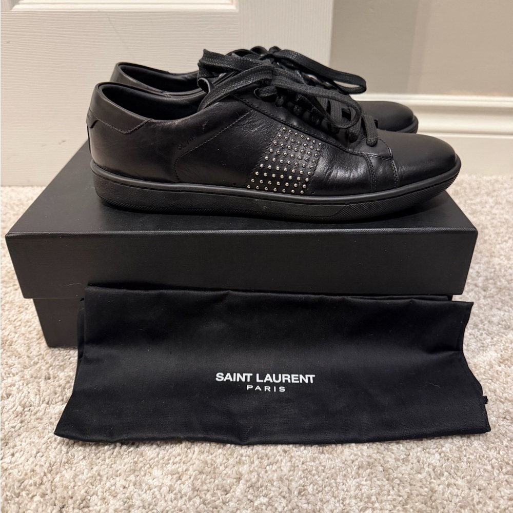 Saint Laurent (YSL) Black Leather Studded Sneakers size 7 - Picture 3 of 15